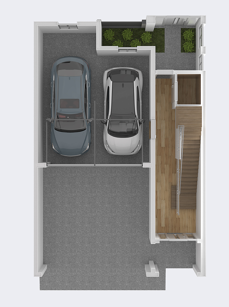 3D furnished representation of the ground floor