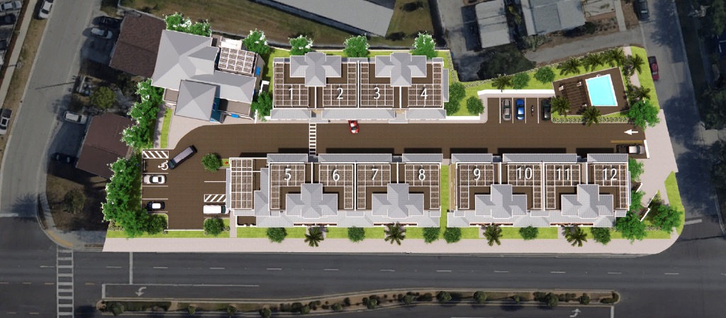 Aerial site plan of Outlook Way, twelve residences with community pool