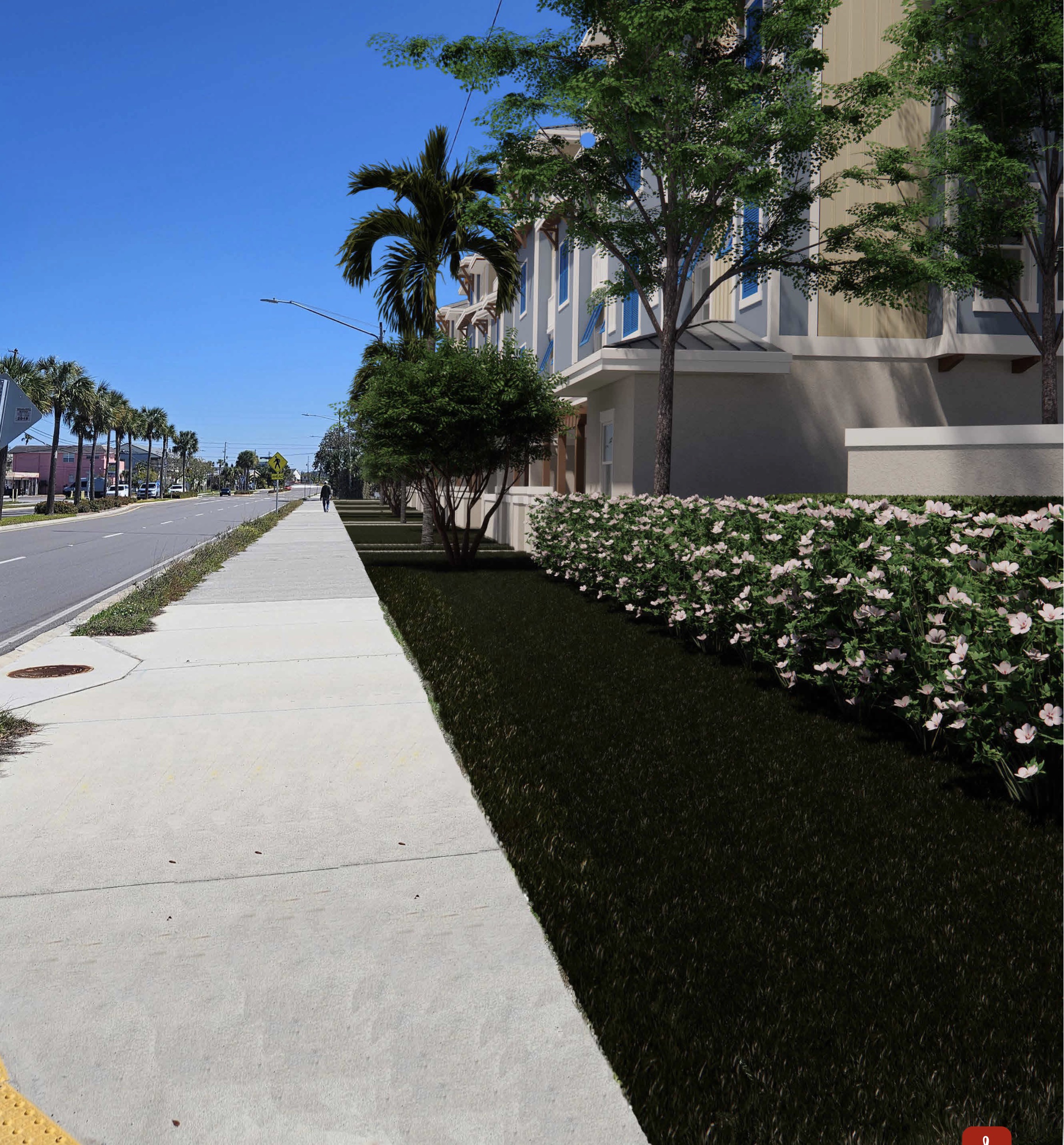 East-facing streetscape of the community